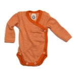 Cosilana Baby Wickelbody, Größe 50/56, Farbe Orange geringelt, 70% Wolle und 30% Seide kbT