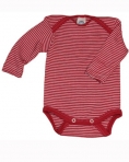 Cosilana Baby-Body langarm aus 70% kbT-Merino Schurwolle und 30% Seide bei Deva Natur (86/92, Rot-Geringelt)