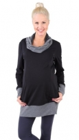 Be! Mama - 2in1 Umstandspullover, Sweatshirt, Still-Pulli, hochwertige Baumwolle, Modell: NELLA, schwarz, Größe XL