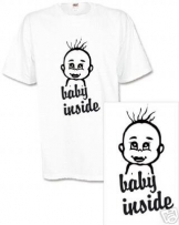 T-Shirt Babykopf und Baby Inside (für Schwangere) (Farbe gelb) (Größe L)