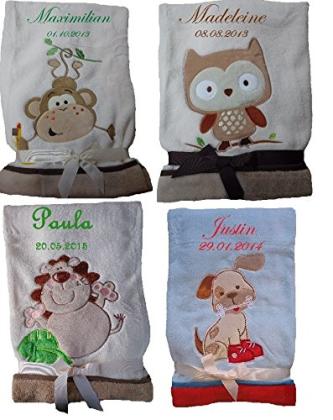 Niedliche weiche Babydecke mit Namen als Taufgeschenk bestellen