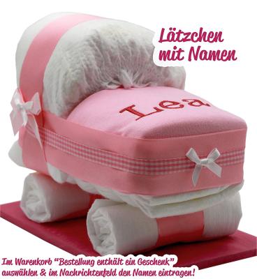 Die Windeltorte/Windelwagen mit echten Pampers für das Mädchen bestellen