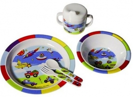 Bieco 04000142 - Kinder Ess- Set, bunte Fahrzeuge, 5- teilig