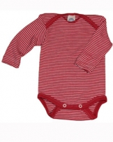 Cosilana Baby-Body langarm aus 70% kbT-Merino Schurwolle und 30% Seide bei Deva Natur (86/92, Rot-Geringelt)