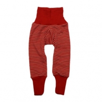 Cosilana Baby Hose lang mit Bund, Größe 98/104, Farbe Rot geringelt, 70 % Merinoschurwolle, 30 % Seide