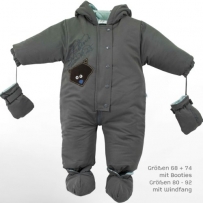 natubini Schneeanzug "Braunbär Bogi" anthrazit grau, Baby- und Kleinkind Schneeoverall für Mädchen und Jungen unisex, mit Kapuze, Fäustlingen und Wattierung - natubini SnowKids, Gr. 68-92 Größe 74