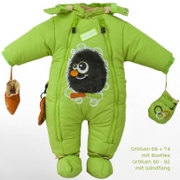 natubini Designer Schneeanzug "Yeti", freshgreen/tangerine - grün/orange - Baby- und Kleinkind Schneeoverall Mädchen und Jungen, mit Kapuze, Fäustlingen und Wattierung - natubini SnowKids, Gr. 68-92 Größe 86