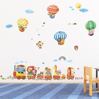 Decowall, DM-1406, Zug Tier und Heißluftballons Wand-Sticker