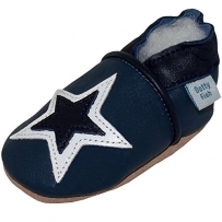 Weiches Leder Babyschuhe mit Wildledersohle Dotty Fish. Marineblau und Weiß Sternendesign Jungen - 12-18 Monate