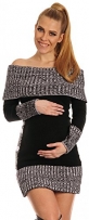 Happy Mama Damen - Umstands Stretch Strickkleid Longpulli Carmenausschnitt 913p (Schwarz, 38/42)