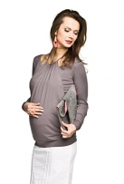 Elegantes und bequemes Stillshirt, Umstandsshirt, Modell: PERLA, langarm, cappucino, M