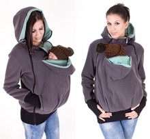 Milchshake - 3in1 Tragejacke für Mama und Baby - Fleece - "Trio" - anthrazit - Punkte mintgrün - Größe M