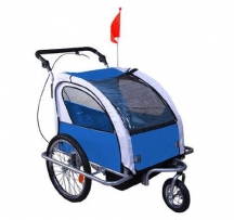 Homcom 5664-0101BG 360° Drehbar Kinderanhänger 2 in 1 Fahrradanhänger Jogger, blau/grau